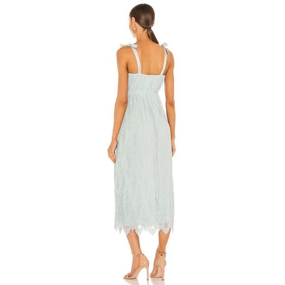 JONATHAN SIMKHAI Bonnie  Lace Plisse Strapless Bustier Midi Dress in Tide - Picture 2 of 8